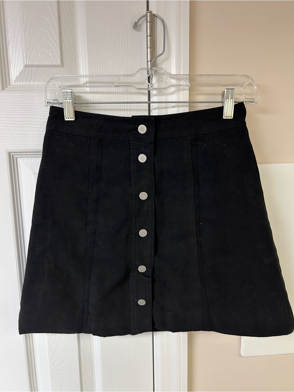 Divided by H&M Black Faux Suede Button Front Mini Skirt